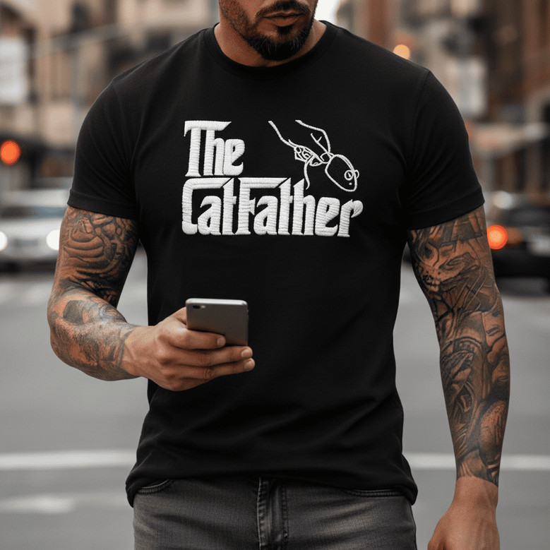 Funny Catfather Embroidered Comfort Colors T-shirt Gift