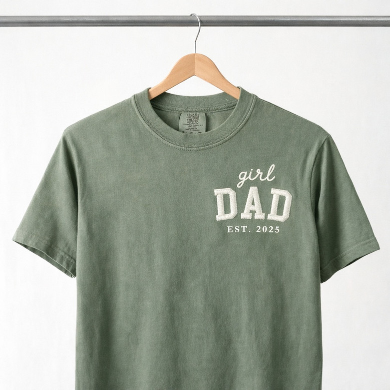 Girl Dad Custom Embroidered Comfort Colors T-shirt Girl Dad Custom Embroidered Comfort Colors T-shirt