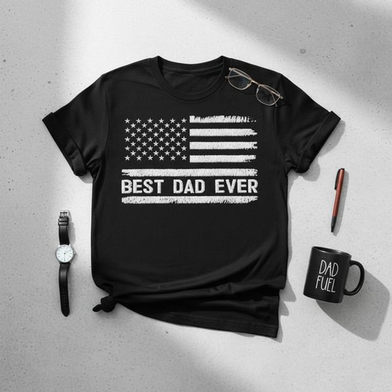 Patriotic Best Dad Ever Embroidered Comfort Colors T-shirt
