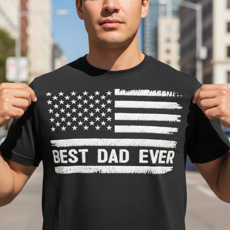 Patriotic Best Dad Ever Embroidered Comfort Colors T-shirt