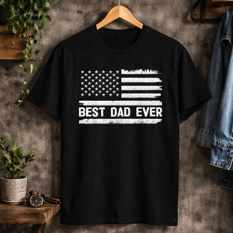 Patriotic Best Dad Ever Embroidered Comfort Colors T-shirt