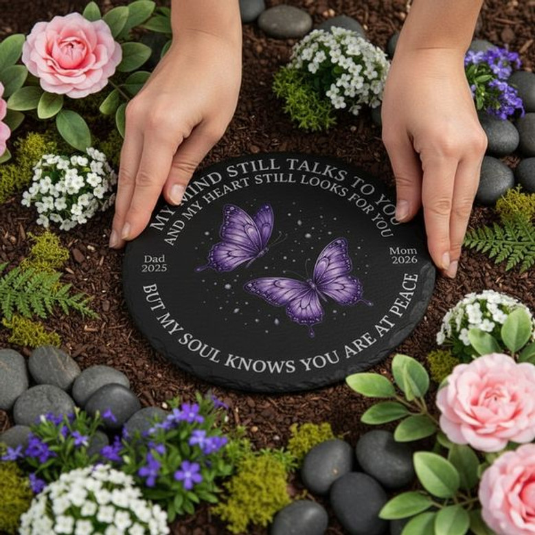 Purple Butterflies Tribute Custom Memorial Garden Stone Slate Purple Butterflies Tribute Custom Memorial Garden Stone Slate