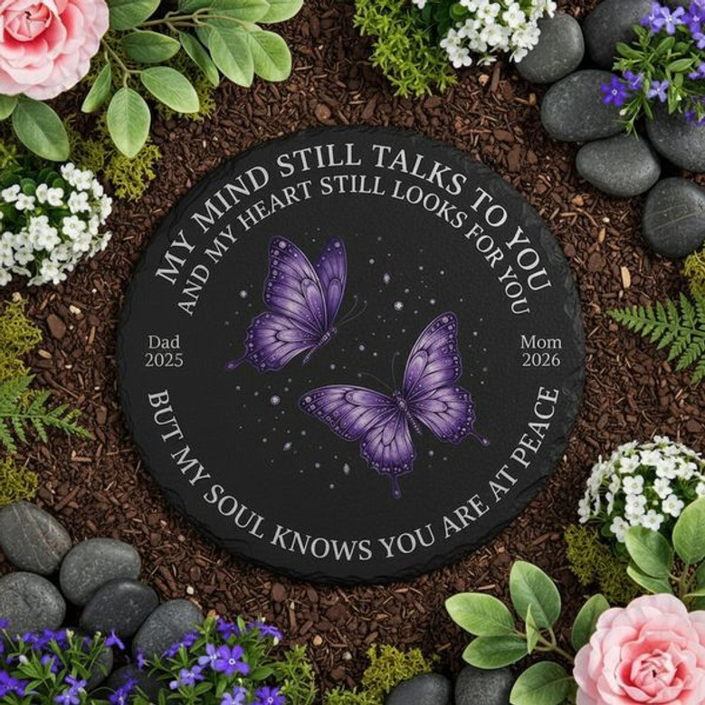 Purple Butterflies Tribute Custom Memorial Garden Stone Slate Purple Butterflies Tribute Custom Memorial Garden Stone Slate
