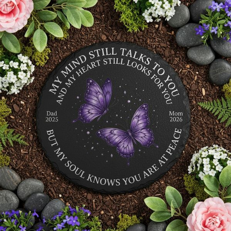 Purple Butterflies Tribute Custom Memorial Garden Stone Slate Purple Butterflies Tribute Custom Memorial Garden Stone Slate