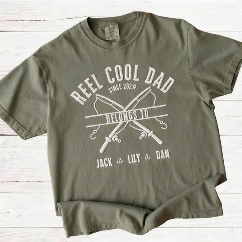 Reel Cool Dad Fishing Embroidered Comfort Colors T-shirt