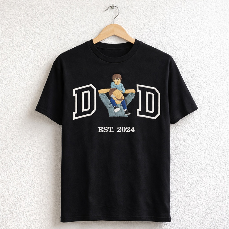 Sketch Your Love - Dad Portrait Embroidered Comfort Colors T-shirt
