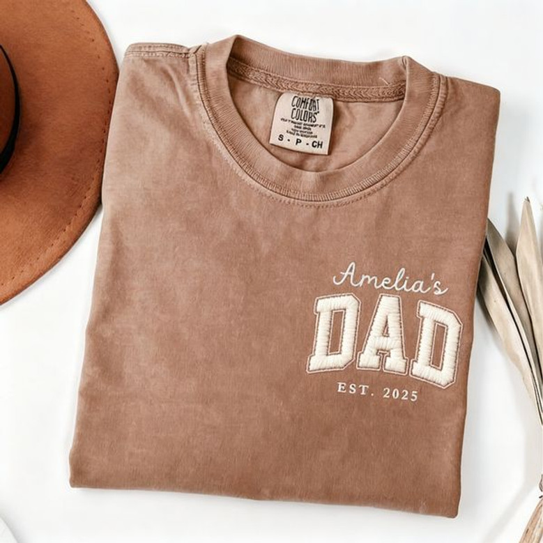 Treasured Dad Names Embroidered Comfort Colors T-shirt