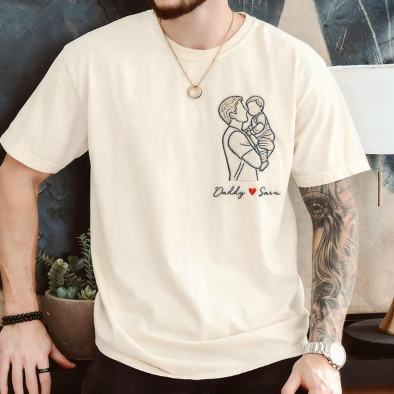 Treasured Father Moments Custom Embroidered Comfort Colors T-shirt
