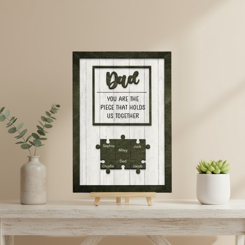 Best Dad Ever Puzzle Wood Sign - Engraved Father's Day Gift Piece Best Dad Ever Puzzle Wood Sign - Engraved Father's Day Gift Piece