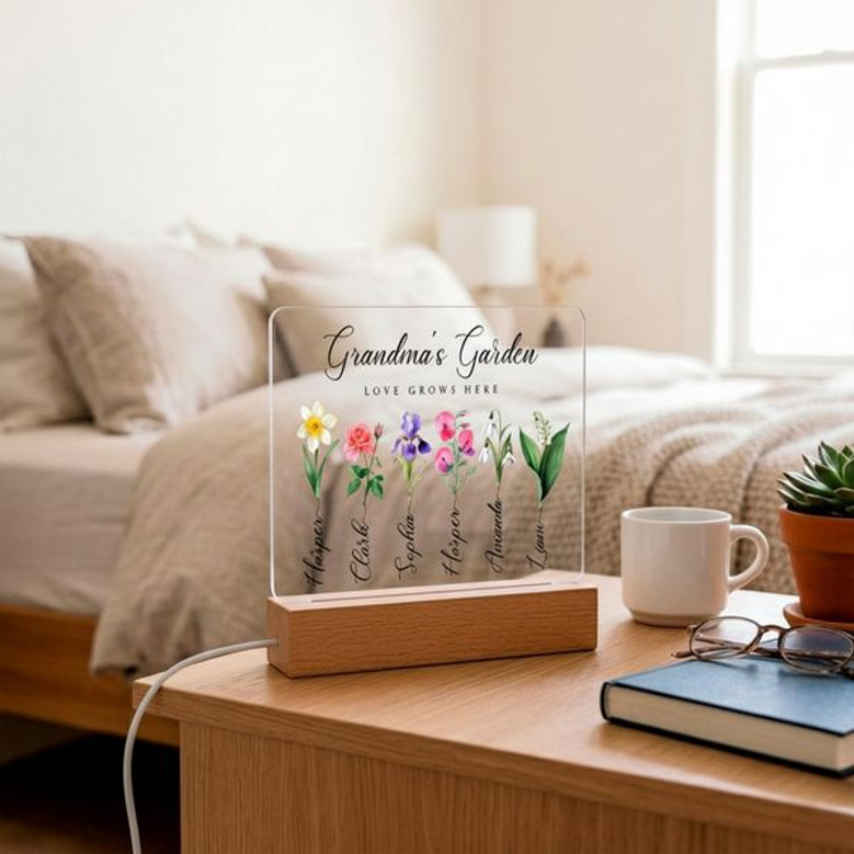 Birth Flower Tribute Personalized Memorial Light Night for Her