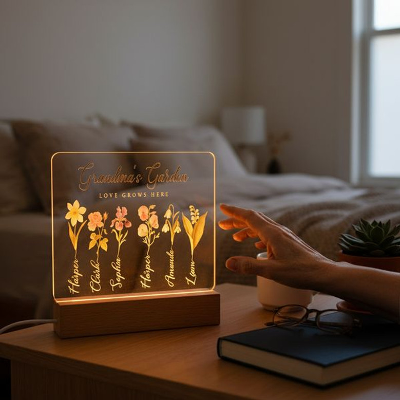 Birth Flower Tribute Personalized Memorial Light Night for Her