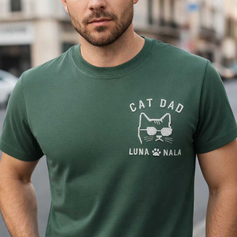 Custom Cat Dad Pride Embroidered Comfort Colors T-shirt Custom Cat Dad Pride Embroidered Comfort Colors T-shirt