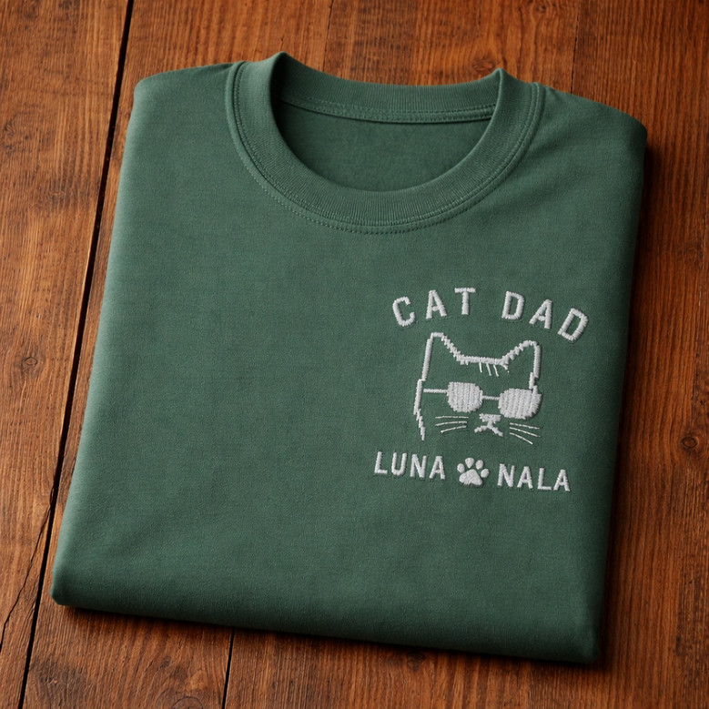 Custom Cat Dad Pride Embroidered Comfort Colors T-shirt Custom Cat Dad Pride Embroidered Comfort Colors T-shirt
