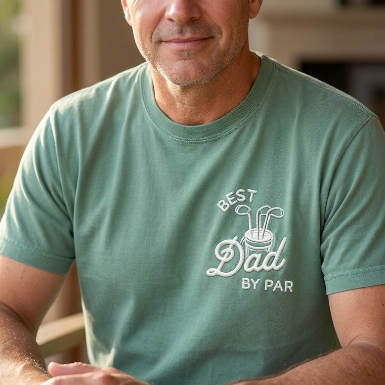 Custom Golf Dad Embroidered Comfort Colors T-shirt Best Dad by Par