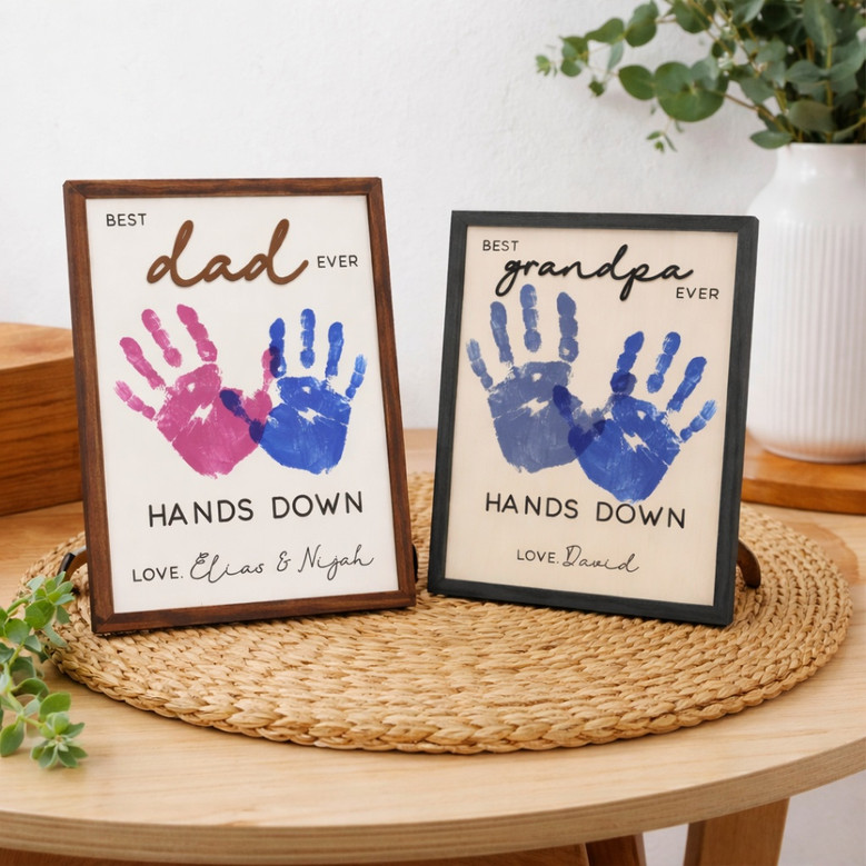 Custom Handprint Wood Sign - Engraved Father's Day Keepsake Gift