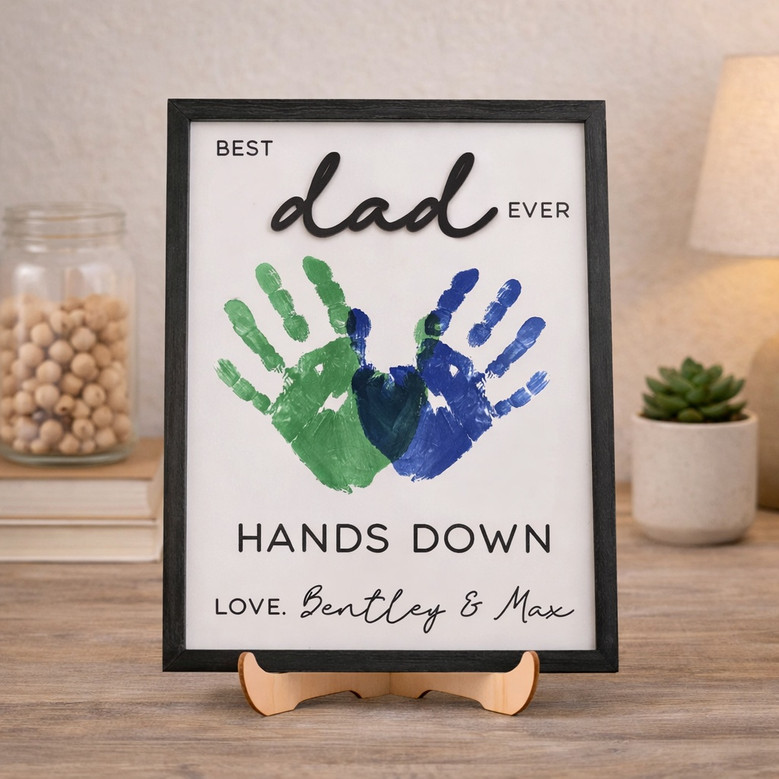 Custom Handprint Wood Sign - Engraved Father's Day Keepsake Gift