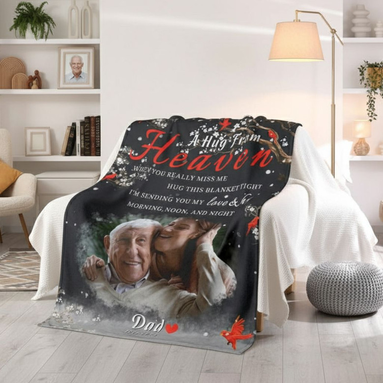 Dads Eternal Hug Custom Photo Memorial Fleece Blanket Dads Eternal Hug Custom Photo Memorial Fleece Blanket