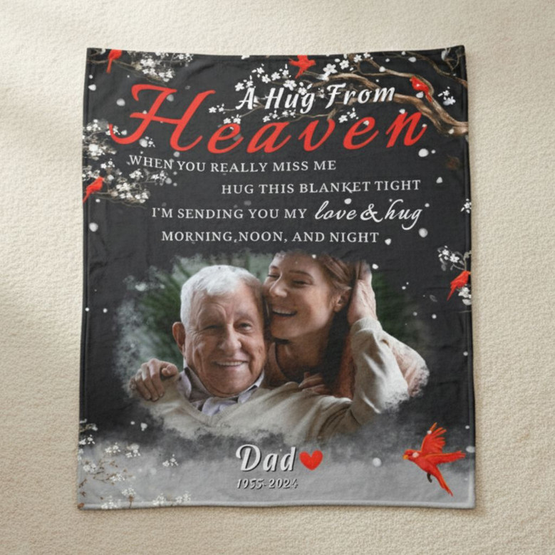 Dads Eternal Hug Custom Photo Memorial Fleece Blanket Dads Eternal Hug Custom Photo Memorial Fleece Blanket