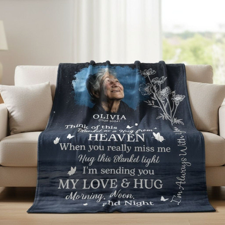 Memorial Hug from Heaven Custom Photo Fleece Blanket Memorial Hug from Heaven Custom Photo Fleece Blanket