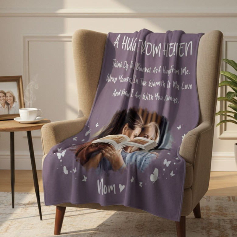 Moms Memory Fleece Blanket A Custom Photo Hug From Heaven
