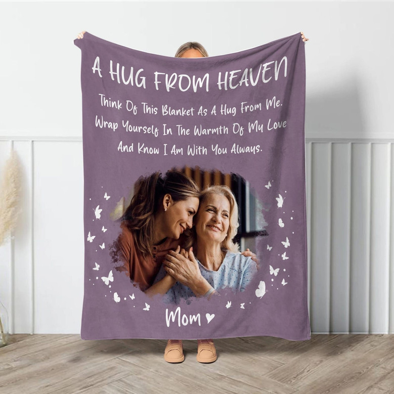 Moms Memory Fleece Blanket A Custom Photo Hug From Heaven