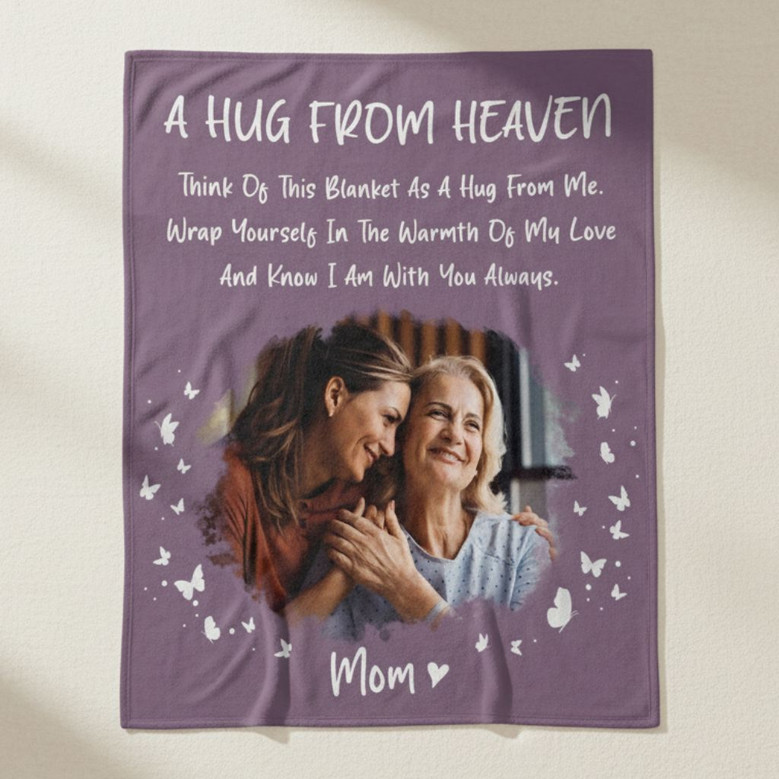 Moms Memory Fleece Blanket A Custom Photo Hug From Heaven