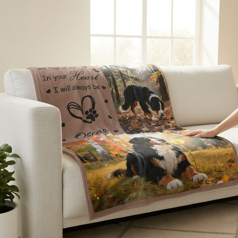 Pet Loss Memory Gift Custom Photo Pet Memorial Fleece Blanket