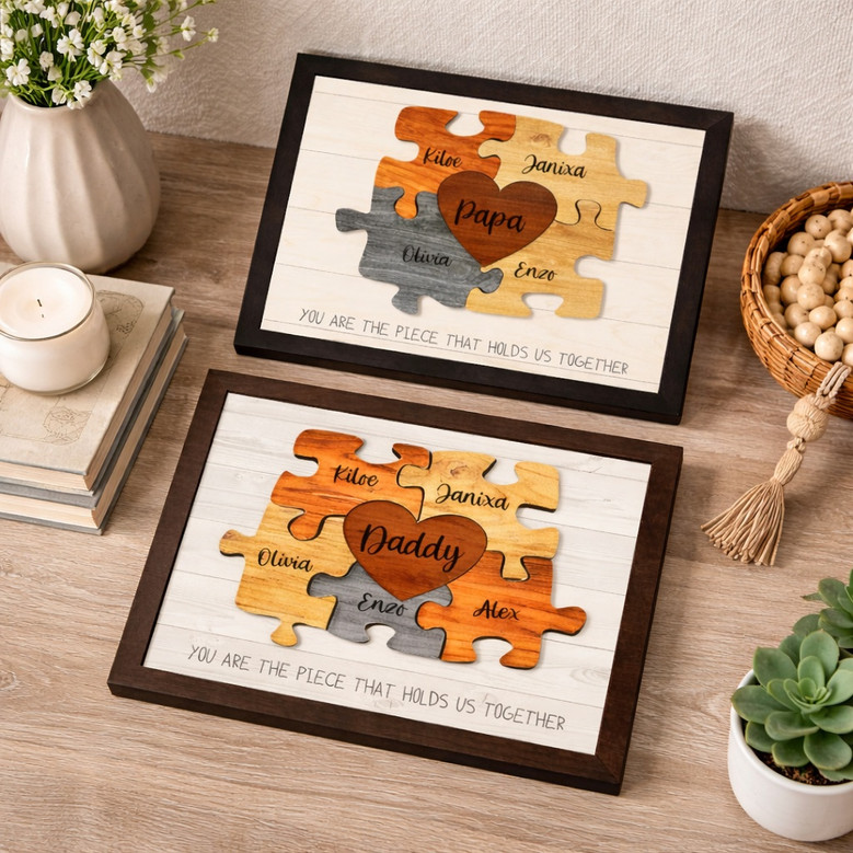 Pieces of Love - Custom Wood Sign Puzzle for Dad and Husband