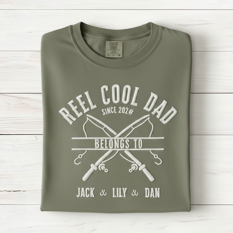 Reel Cool Dad Fishing Embroidered Comfort Colors T-shirt