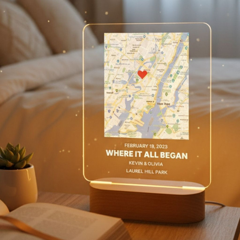 Where We Met Map Personalized Couple Memorial Light Night Where We Met Map Personalized Couple Memorial Light Night