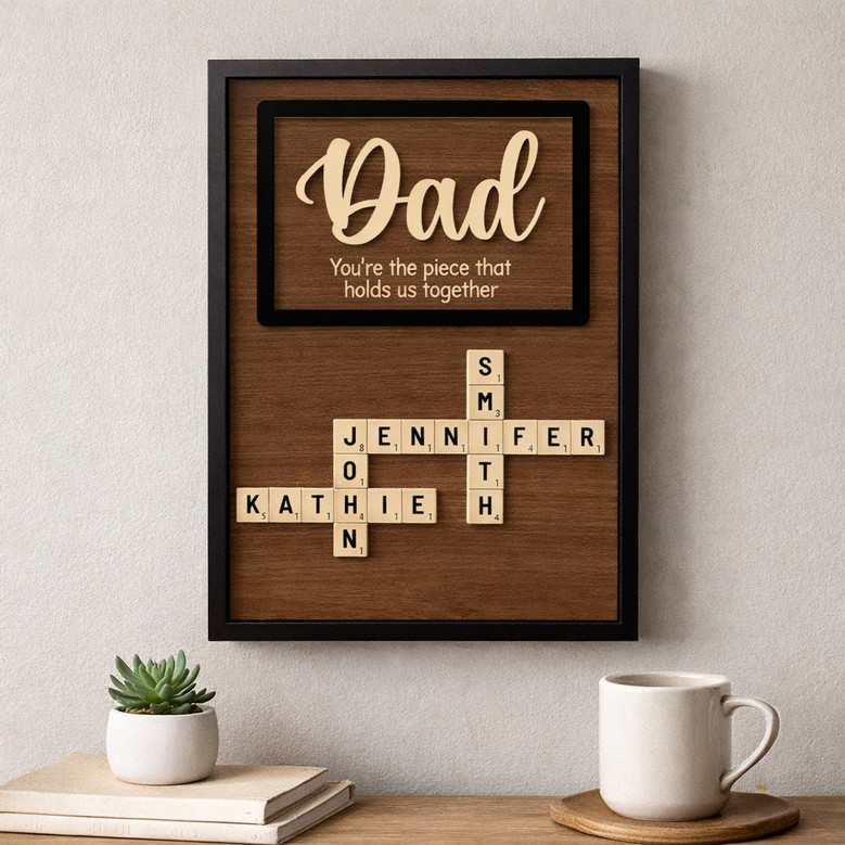 Crossword of Love - Custom Scrabble Family Name Wood Sign for Dad