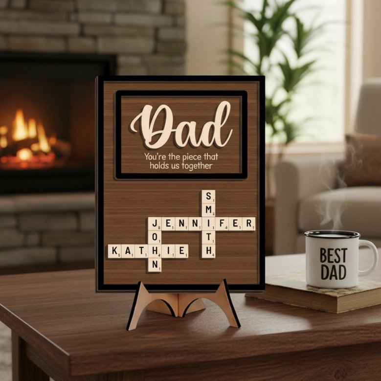 Crossword of Love - Custom Scrabble Family Name Wood Sign for Dad