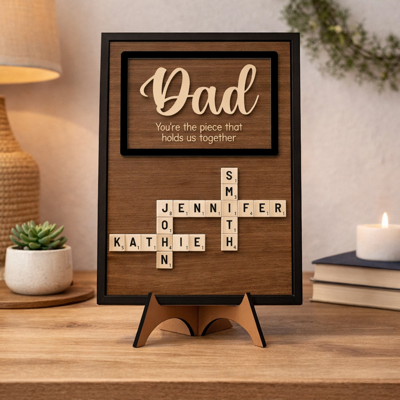 Crossword of Love - Custom Scrabble Family Name Wood Sign for Dad