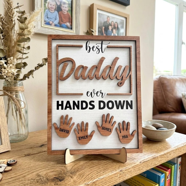 Custom Family Hands Wood Sign - Heartfelt Father's Day Plaque