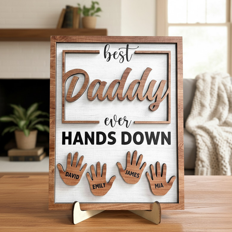 Custom Family Hands Wood Sign - Heartfelt Father's Day Plaque