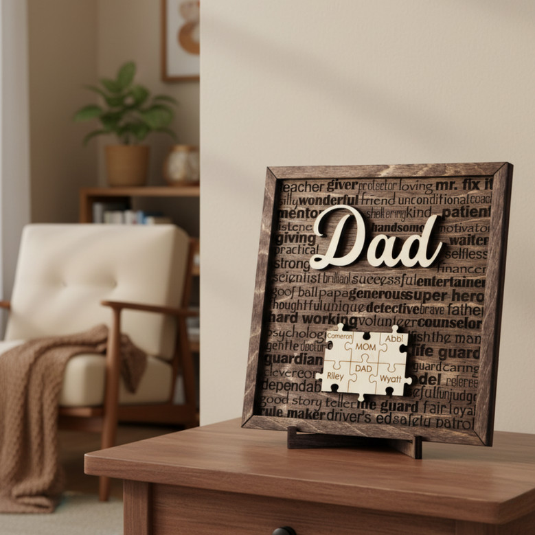 Custom Family Puzzle Wood Sign - Unique Father's Day Gift for Dad