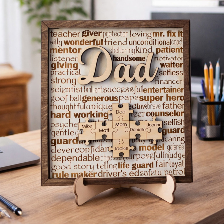 Custom Family Puzzle Wood Sign - Unique Father's Day Gift for Dad