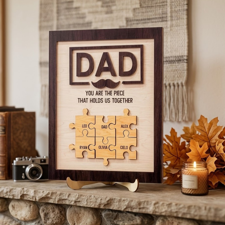 Custom Puzzle Piece Wood Sign - Personalized Gift for Dad Custom Puzzle Piece Wood Sign - Personalized Gift for Dad