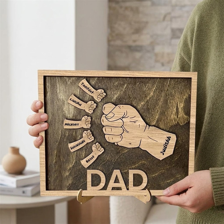 Fist Bump Father's Day Wood Sign - Unique Lasercut Gift for Dad Fist Bump Father's Day Wood Sign - Unique Lasercut Gift for Dad