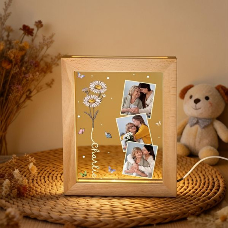 Floral Birth Month Photo Frame Lamp Moms Garden Custom Gift Floral Birth Month Photo Frame Lamp Moms Garden Custom Gift