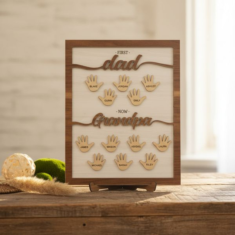 Handprint Memories - Custom Dad to Grandpa Wood Sign Gift Handprint Memories - Custom Dad to Grandpa Wood Sign Gift