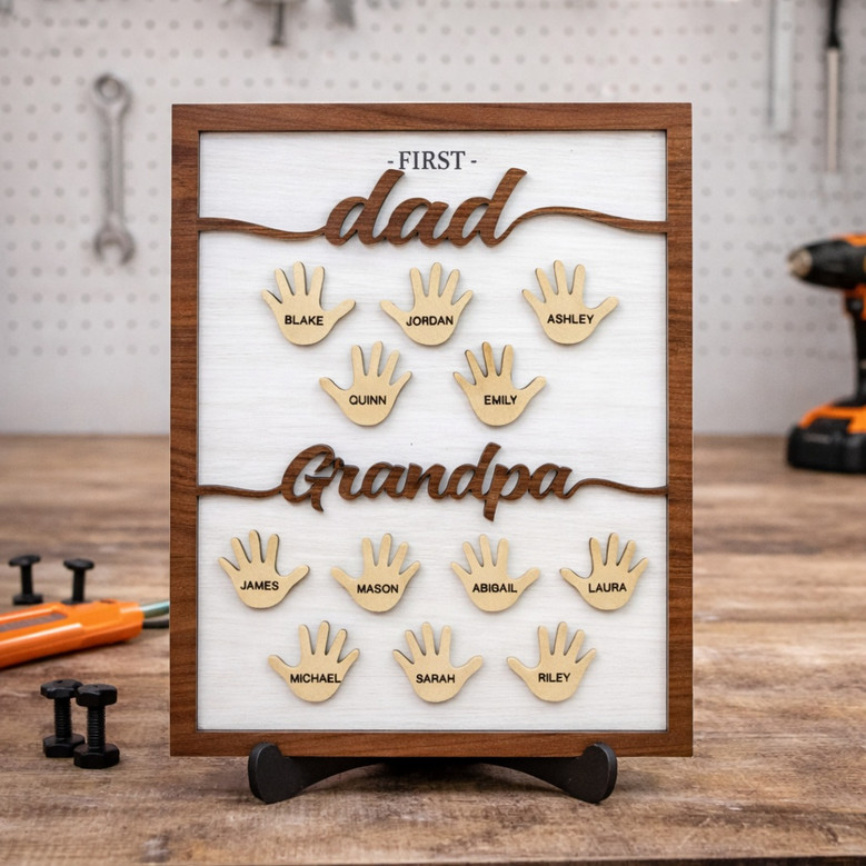 Handprint Memories - Custom Dad to Grandpa Wood Sign Gift Handprint Memories - Custom Dad to Grandpa Wood Sign Gift