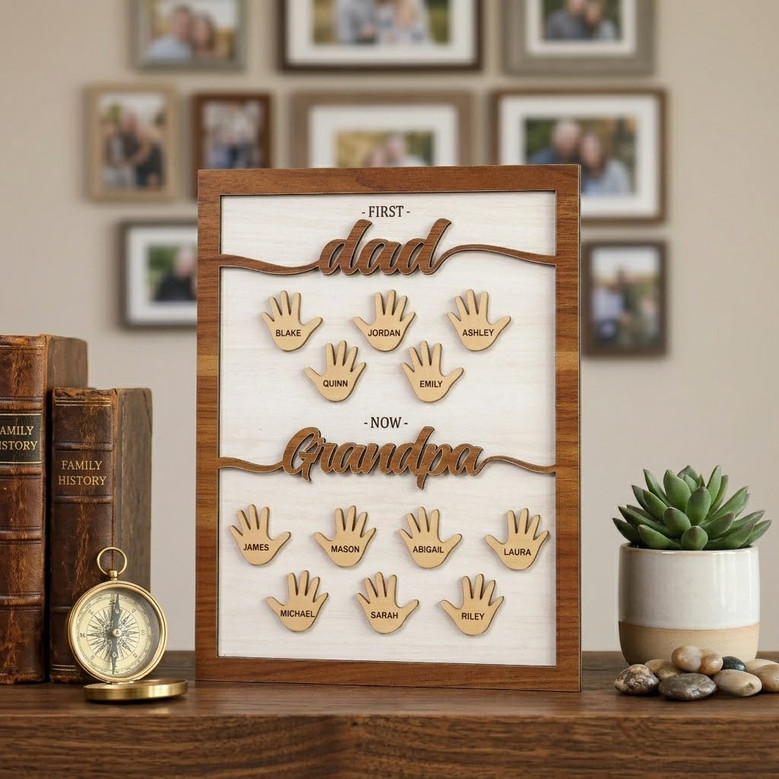 Handprint Memories - Custom Dad to Grandpa Wood Sign Gift Handprint Memories - Custom Dad to Grandpa Wood Sign Gift