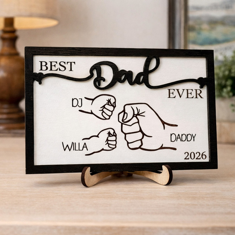 Heartfelt Fist Bump Wood Sign - Personalized Father's Day Gift