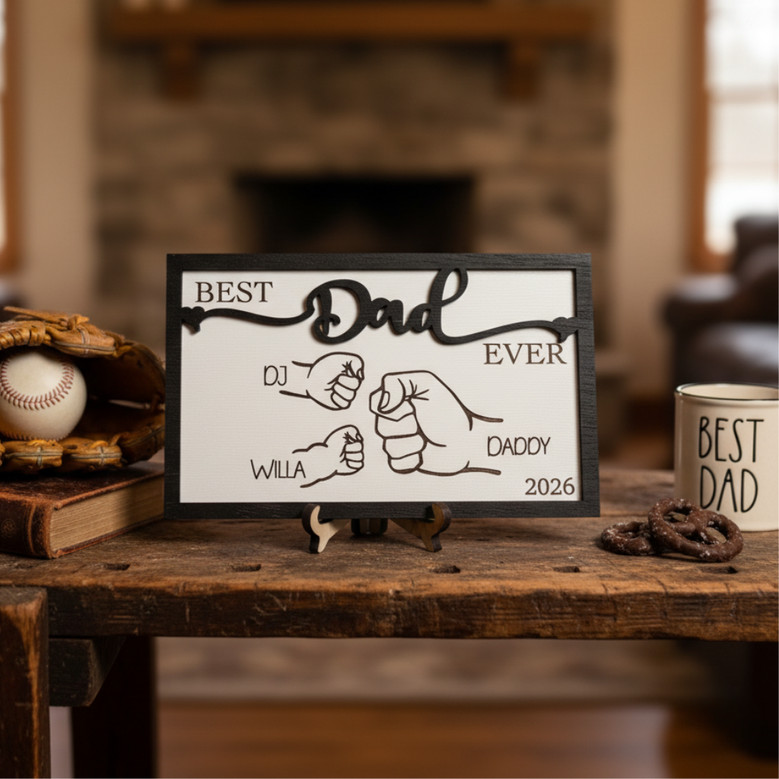 Heartfelt Fist Bump Wood Sign - Personalized Father's Day Gift