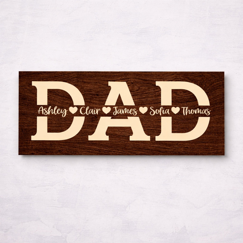 Kids' Names Personalized Wood Sign - Heartfelt Gift for Dad