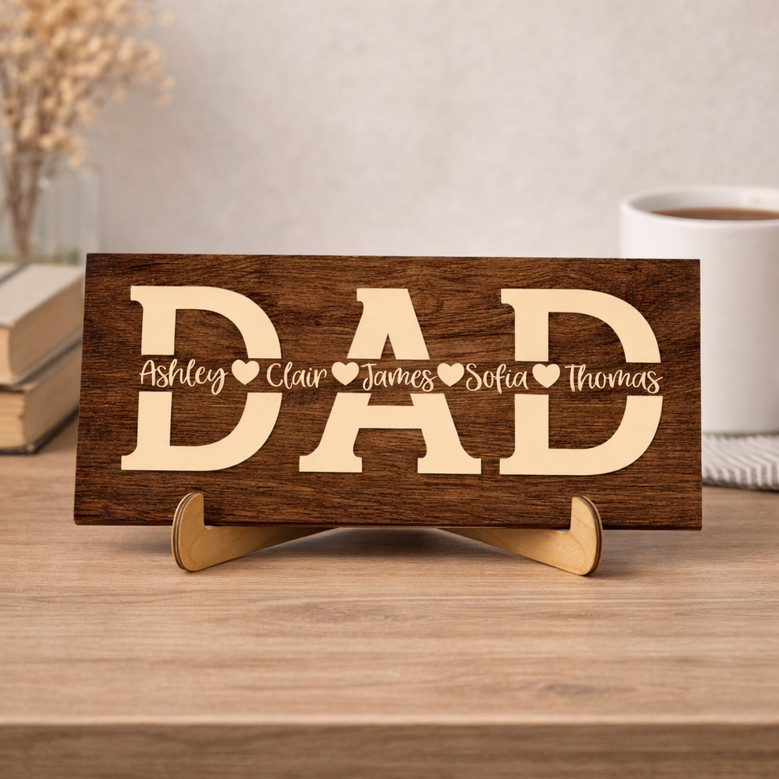 Kids' Names Personalized Wood Sign - Heartfelt Gift for Dad