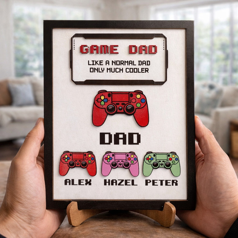 Level Up Dad Wood Sign - Custom Gamer Father's Day Gift with Names