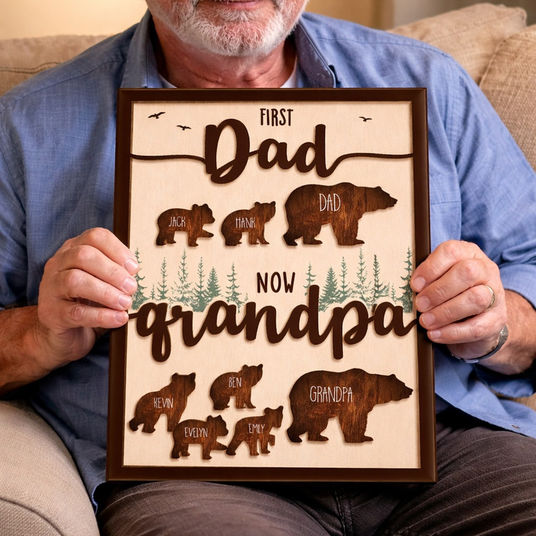 New Grandpa Papa Bear Wood Sign - Custom First Father's Day Gift