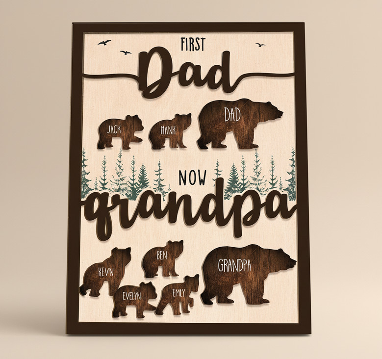 New Grandpa Papa Bear Wood Sign - Custom First Father's Day Gift